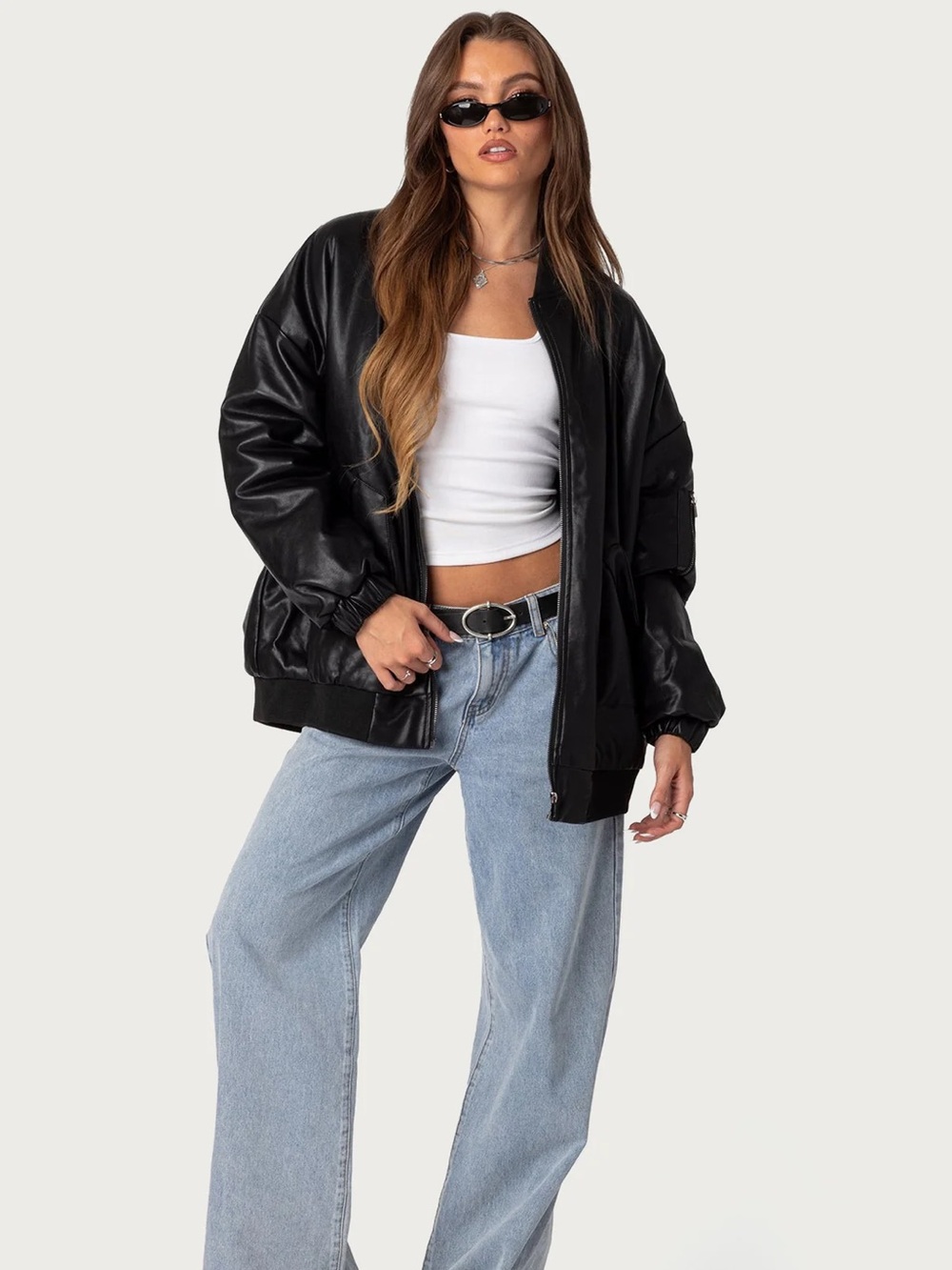 Edikted faux leather oversized bomber jacket xs black